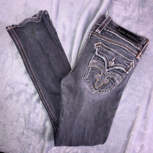 Rock Revival Jeans Womens 30 Debbie Straight Leg Faded Black Flap Pocket‎ Grunge - Picture 11 of 12